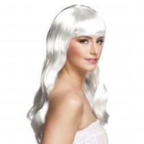 PERRUQUE CHIC CHEVEUX LONG BLANC FRANGE FEMME