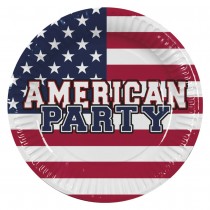10 ASSIETTES CARTON AMERICAN PARTY 23CM TRICOLORE