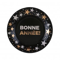 10 ASSIETTES CARTON ANNÉE CHAMPAGNE 22.5CM NOIR