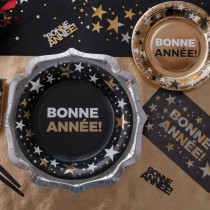 10 ASSIETTES CARTON ANNÉE CHAMPAGNE 22.5CM NOIR