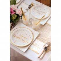 10 ASSIETTES CARTON ANNIVERSAIRE 23CM BLANC OR