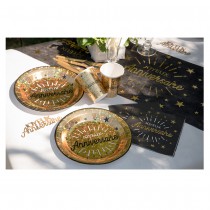 10 ASSIETTES CARTON ANNIVERSAIRE HOLO Ø22.5CM OR