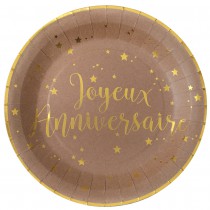 10 ASSIETTES CARTON ANNIVERSAIRE KRAFT Ø22.5CM