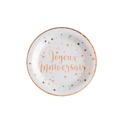 10 ASSIETTES CARTON ANNIVERSAIRE Ø23CM ROSE GOLD