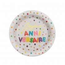 10 ASSIETTES CARTON ANNIVERSAIRE POIS COLORE Ø22.5CM