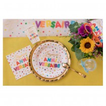 10 ASSIETTES CARTON ANNIVERSAIRE POIS COLORE Ø22.5CM