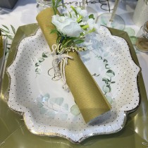 10 ASSIETTES CARTON BAPTÊME FEUILLAGE 21CM BLANC