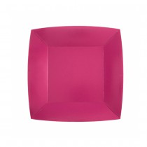 10 ASSIETTES CARTON BIO CARRÉES 23CM ROSE FUCHSIA