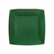 10 ASSIETTES CARTON BIO CARRÉES 23CM VERT FONÇÉ