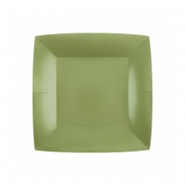 10 ASSIETTES CARTON BIO CARRÉES 23CM VERT OLIVE