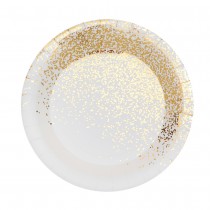 10 ASSIETTES CARTON CONFETTIS OR 22.5CM BLANC