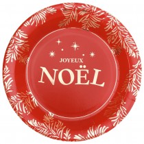 10 ASSIETTES CARTON FEUILLAGE NOËL 22.5CM ROUGE