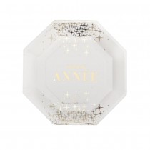 10 ASSIETTES CARTON HEXA ANNÉE OR MÉTAL 23CM BLANC
