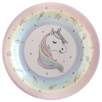 10 ASSIETTES CARTON LICORNE ARC-EN-CIEL Ø22.5CM