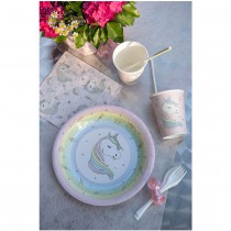 10 ASSIETTES CARTON LICORNE ARC-EN-CIEL Ø22.5CM