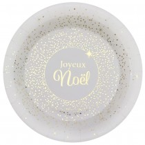 10 ASSIETTES CARTON SCINTILLANTES NOËL 23CM BLANC