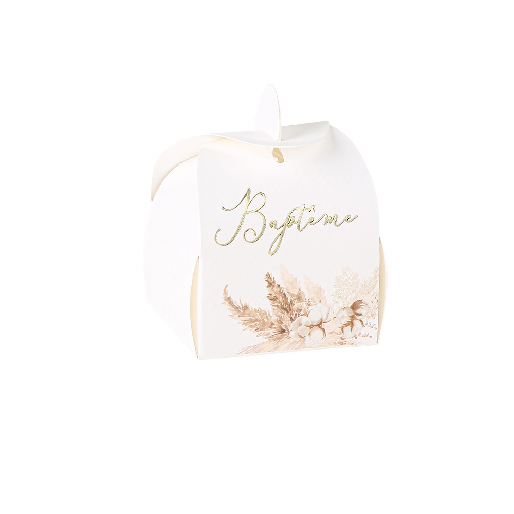 10 boîtes à dragées baptême fleur de coton carton