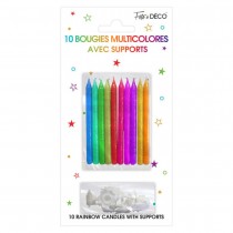 10 BOUGIES AVEC SUPPORTS 7.5CM MULTICOLORE