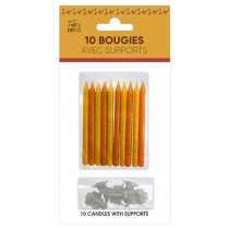 10 BOUGIES AVEC SUPPORTS BOHÈME 7.5CM ORANGE OR