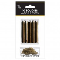 10 BOUGIES AVEC SUPPORTS GATSBY 7.5CM OR NOIR