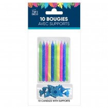 10 BOUGIES AVEC SUPPORTS TROPICAL 7.5CM COLORÉ