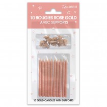 10 BOUGIES PAILLETÉES ROSE GOLD + SUPPORTS