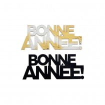 10 CONFETTIS BOIS ANNÉE CHAMPAGNE 6.5X2.7CM NOIR