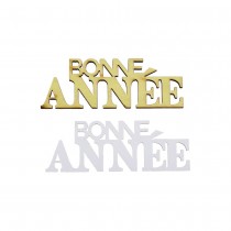 10 CONFETTIS BOIS ANNÉE OR MÉTAL 6.5X2.3CM BLANC