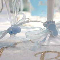10 CONFETTIS BOIS PIED BÉBÉ BLEU