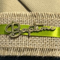 10 DÉCORATIONS BAPTÊME BOIS 6X2CM OR BLANC