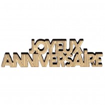 10 DÉCORATIONS JOYEUX ANNIVERSAIRE BOIS 6X2CM OR