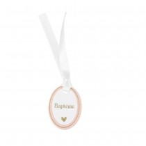 10 ÉTIQUETTES CARTON BAPTÊME 3X5CM BLANC ROSE