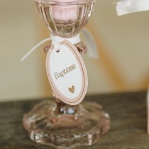 10 ÉTIQUETTES CARTON BAPTÊME 3X5CM BLANC ROSE