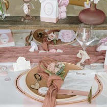 10 ÉTIQUETTES CARTON BAPTÊME 3X5CM BLANC ROSE