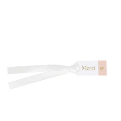 10 ÉTIQUETTES CARTON MERCI PETIT C?\'UR 4.5X2CM ROSE