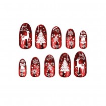 10 FAUX ONGLES ADHÉSIF NOËL ROUGE BRILLANT ADULTE