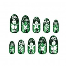 10 FAUX ONGLES ADHÉSIF NOËL VERT BRILLANT ADULTE