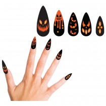 10 FAUX ONGLES POINTUS CITROUILLE ADHÉSIF ADULTE