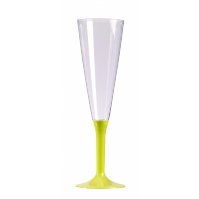 10 FLÛTES À CHAMPAGNE RÉUTILISABLES 13CL PIED VERT ANIS