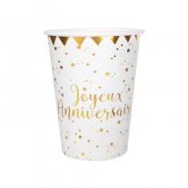 10 GOBELETS ANNIVERSAIRE BLANC ET OR