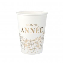 10 GOBELETS CARTON ANNÉE OR MÉTAL 27CL BLANC