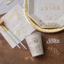 10 GOBELETS CARTON ANNÉE OR MÉTAL 27CL BLANC