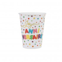 10 GOBELETS CARTON ANNIVERSAIRE POIS COLORE 27CL