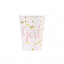 10 GOBELETS CARTON BABY SHOWER GIRL 27CL ROSE