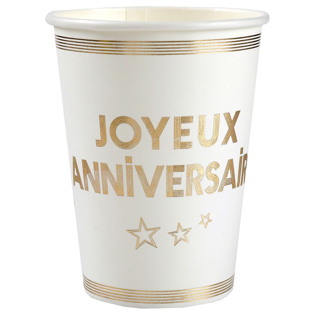 10 GOBELETS JOYEUX ANNIVERSAIRE CARTON 7.8X9.7CM