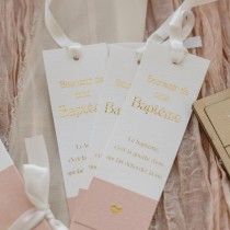 10 MARQUE-PAGES CARTON BAPTÊME 5X15CM ROSE