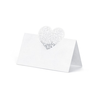 10 MARQUE-PLACES BLANC CŒUR AJOURÉ 9X6.5CM