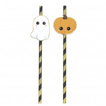 10 PAILLES RAYÉES NOIRES ET BLANCHES SWEETY HALLOWEEN