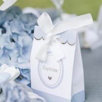 10 SACHETS CARTON BAPTÊME 7.5X12.5X4.5CM BLEU