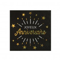 10 SERVIETTES ANNIVERSAIRE HOLOGRAPHIQUE 33CM NOIR